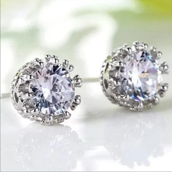 STUD 925 STERLING SILVER DIAMOND EARRINGS, NICE EARRINGS, CUTE EARRINGS - Picture 2 of 5